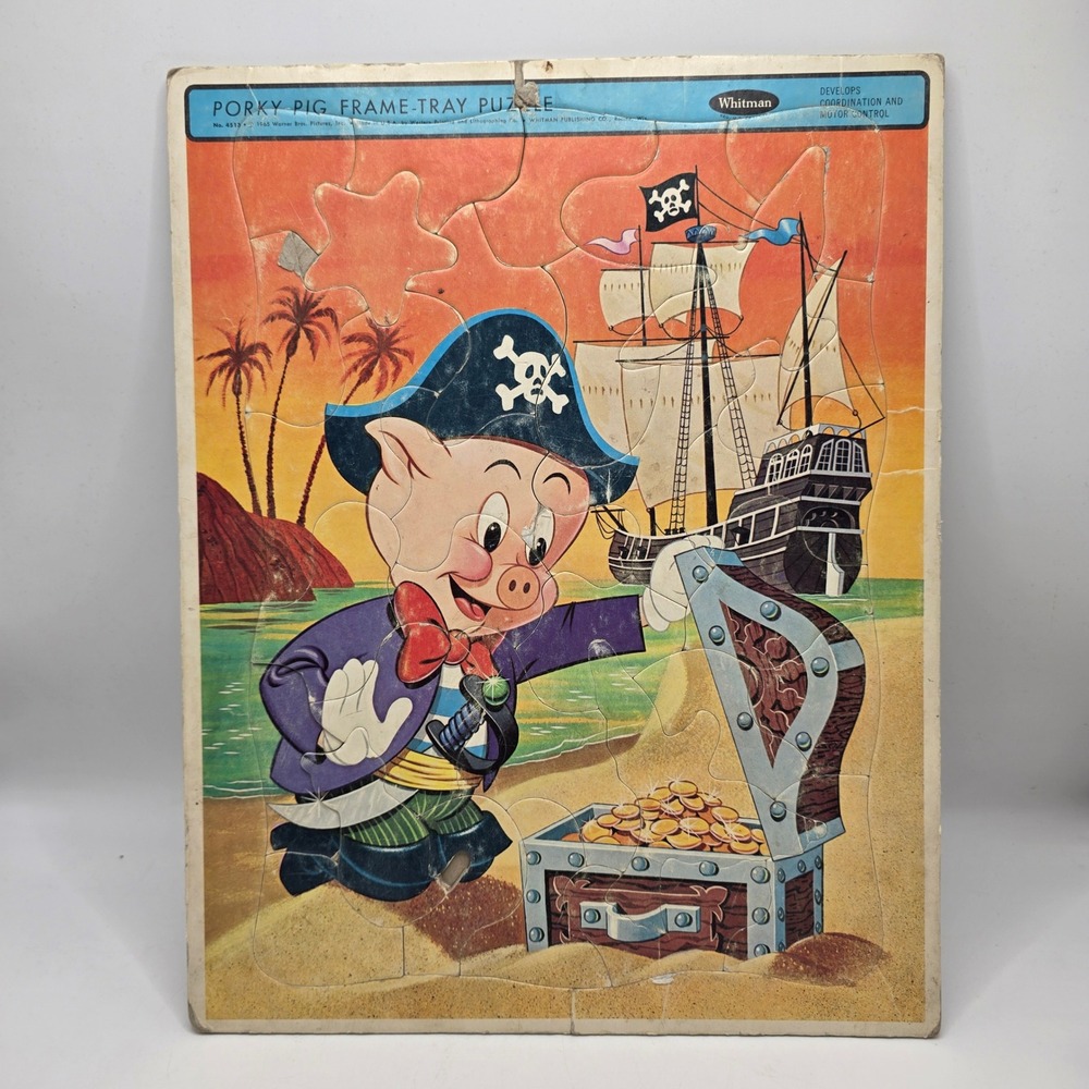 Whitman Porky Pig Puzzle Kids Multicolor Pirate Theme 1965 Vintage Looney Tunes